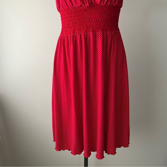 Blush Rockabilly Polka Dot Midi Dress Smocked Waist Red White Size Small - Picture 4 of 9